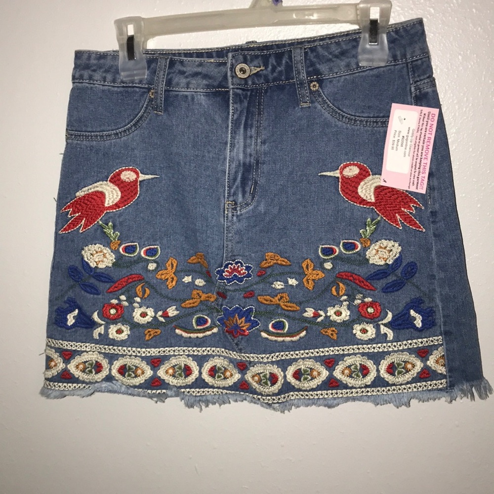 Embroidered jean skirt